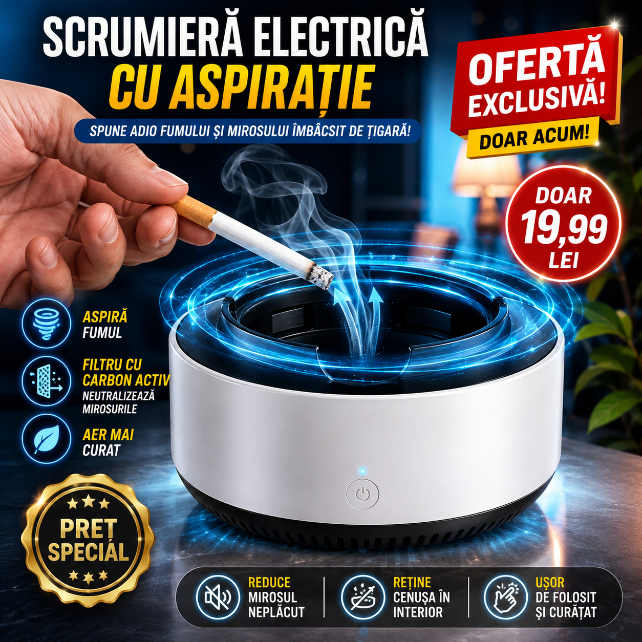 Scrumieră electrică cu aspirație